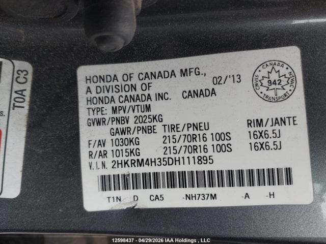 Aukcja sprzedaży 2013 Honda Cr-v Lx, vin: 2HKRM4H35DH111895, numer aukcji: 12598437