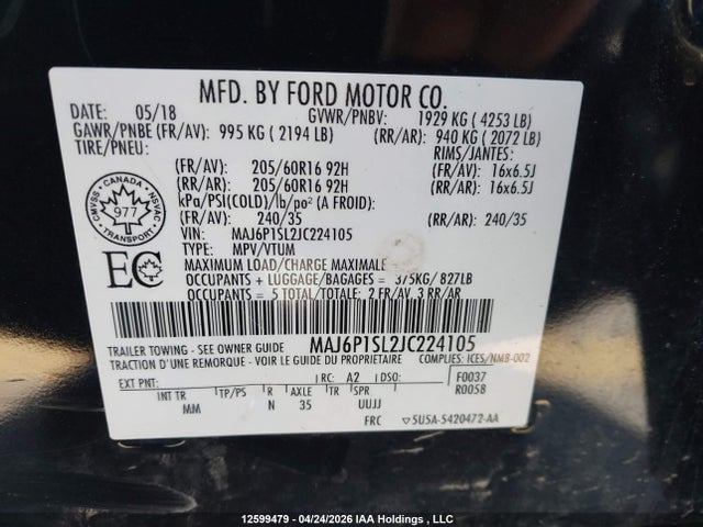 MAJ6P1SL2JC224105 Ford ECOSPORT S