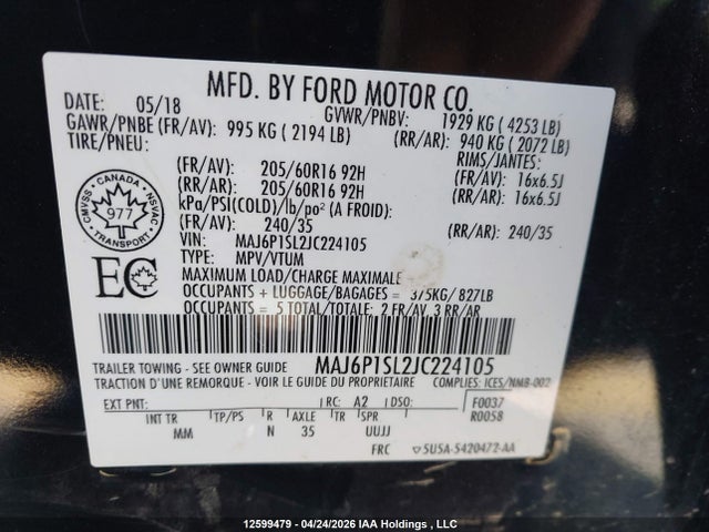MAJ6P1SL2JC224105 Ford ECOSPORT S