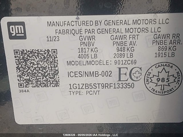 Aukcja sprzedaży 2024 Chevrolet Malibu Ls, vin: 1G1ZB5ST9RF133350, numer aukcji: 12606326