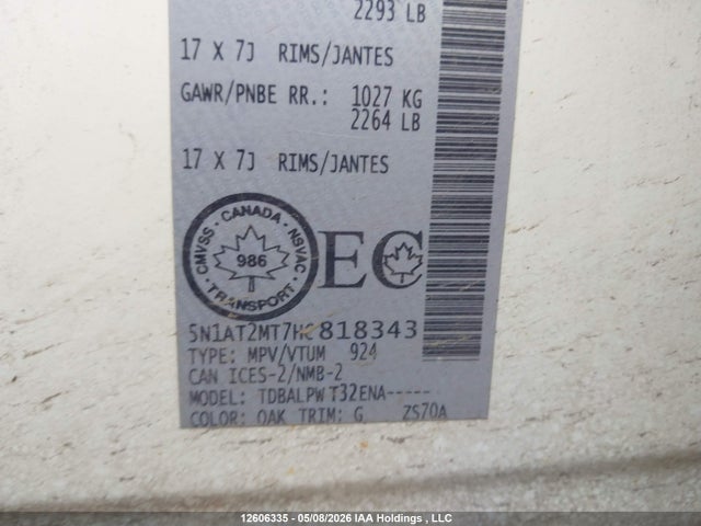 5N1AT2MT7HC818343 Nissan Rogue