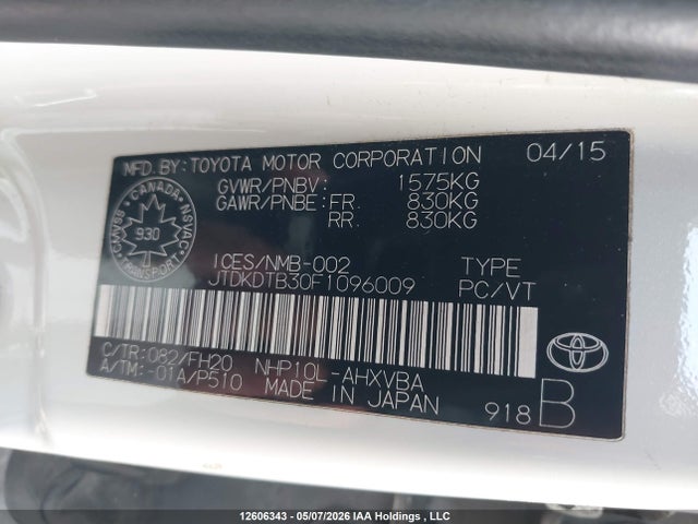 JTDKDTB30F1096009 Toyota Prius C Technology