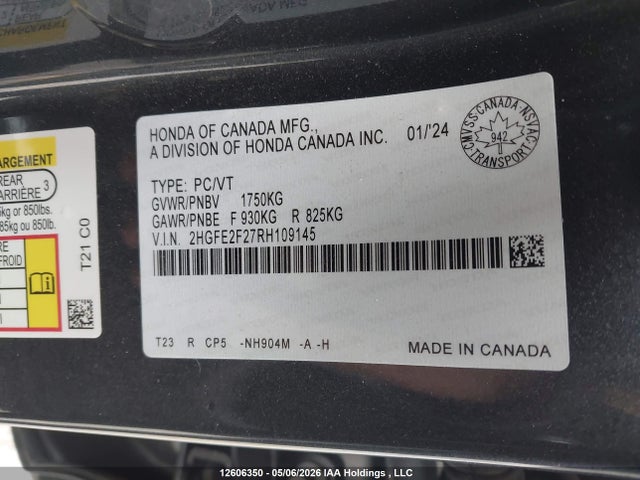 Honda Civic Lx-b 2024 2HGFE2F27RH109145 Image 9