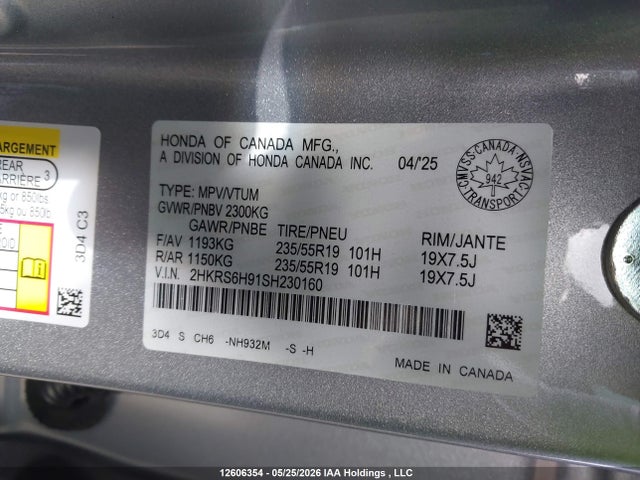 2HKRS6H91SH230160 Honda Cr-v Touring Hybrid