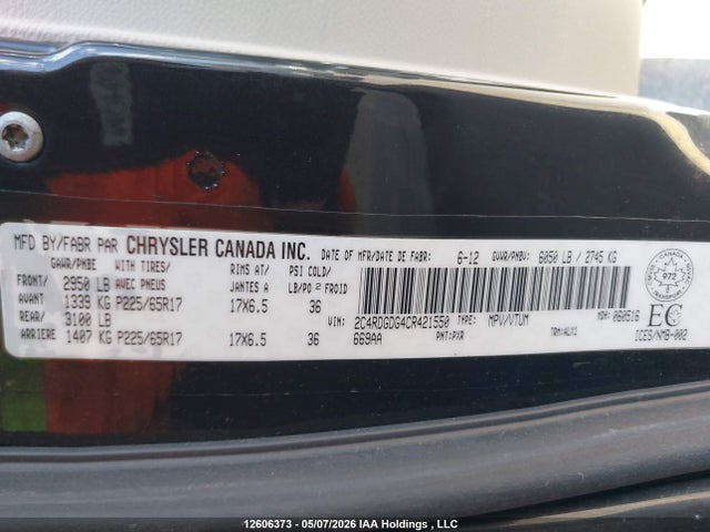 2012 Dodge Grand Caravan მანქანა იყიდება აუქციონზე, vin: 2C4RDGDG4CR421550, აუქციონის ნომერი: 12606373