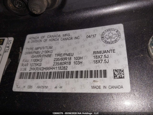 2HKRW2H96HH118282 Honda Cr-v Touring