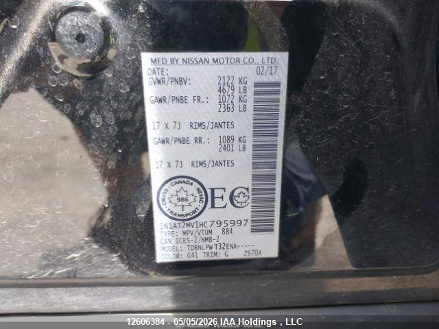 5N1AT2MV1HC795997 Nissan Rogue S/sl Platinum/sv