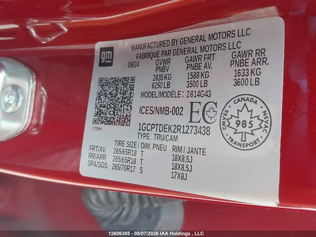12606385 :رقم المزاد ، 1GCPTDEK2R1273438 vin ، 2024 Chevrolet Colorado Z71 4wd مزاد بيع