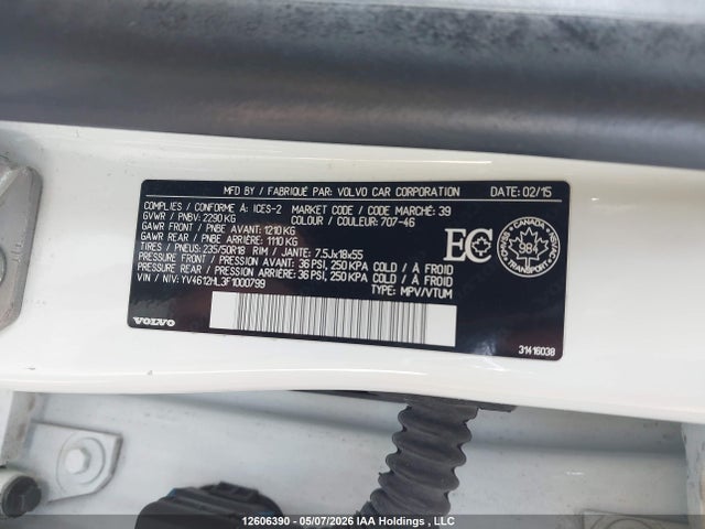 12606390 :رقم المزاد ، YV4612HL3F1000799 vin ، 2015 Volvo V60 Cross Country T5 مزاد بيع