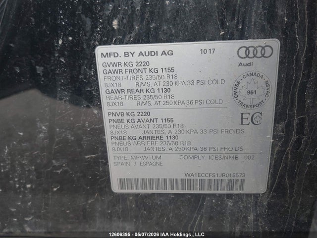 WA1ECCFS1JR015573 Audi Q3 4p Ti