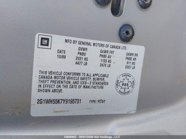 Продажа на аукционе авто 2000 Chevrolet Impala Ls, vin: 2G1WH55K7Y9195731, номер лота: 12606402