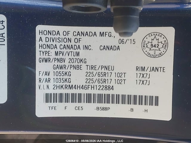 Aukcja sprzedaży 2015 Honda Cr-v Se, vin: 2HKRM4H46FH122884, numer aukcji: 12606410