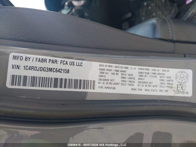 Aukcja sprzedaży 2021 Dodge Durango Gt, vin: 1C4RDJDG3MC642158, numer aukcji: 12606415