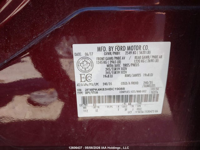 Продажа на аукционе авто 2017 Ford Edge Titanium, vin: 2FMPK4K83HBC19088, номер лота: 12606437