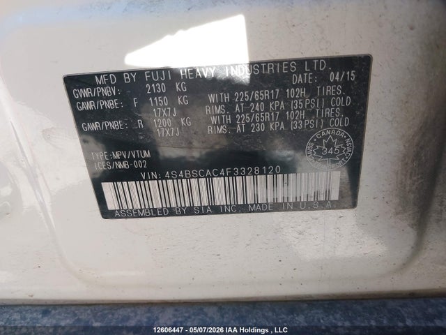 Aukcja sprzedaży 2015 Subaru Outback 2.5i, vin: 4S4BSCAC4F3328120, numer aukcji: 12606447