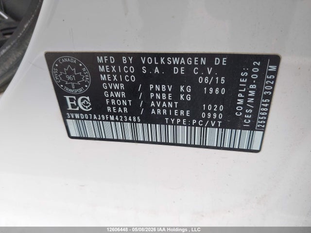 3VWD07AJ9FM423485 Volkswagen Jetta 1.8 Tsi Comfortline/1.8 Tsi Trendline+