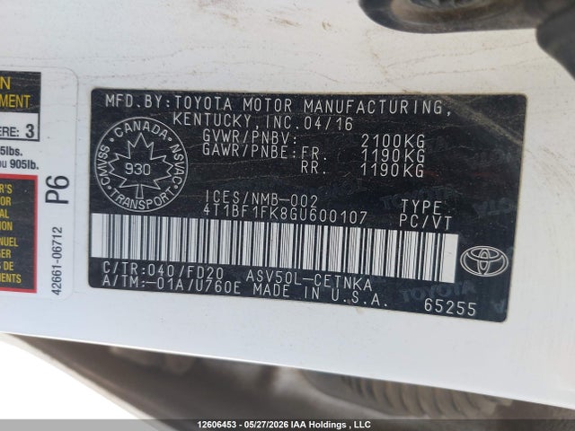 4T1BF1FK8GU600107 Toyota Camry