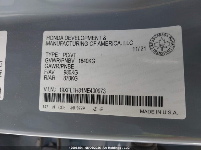 19XFL1H81NE400973 Honda Civic Sport/sport Touring
