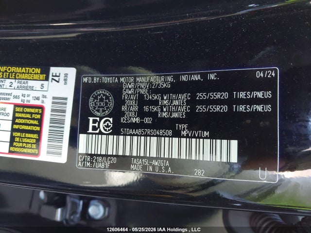 Продаж на аукціоні авто 2024 Toyota Grand Highlander Xle/limited/platinum, vin: 5TDAAAB57RS048508, номер лоту: 12606464