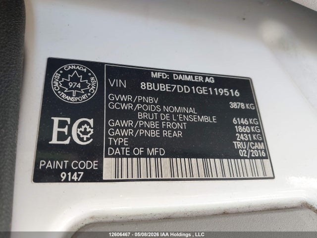 Aukcja sprzedaży 2016 Mercedes-benz Esprinter 2500 High Roof/high Roof Ho, vin: 8BUBE7DD1GE119516, numer aukcji: 12606467