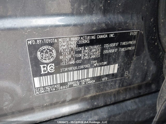 Aukcja sprzedaży 2020 Toyota Rav4 Xle/xle Premium, vin: 2T3R1RFVXLC087063, numer aukcji: 12606471
