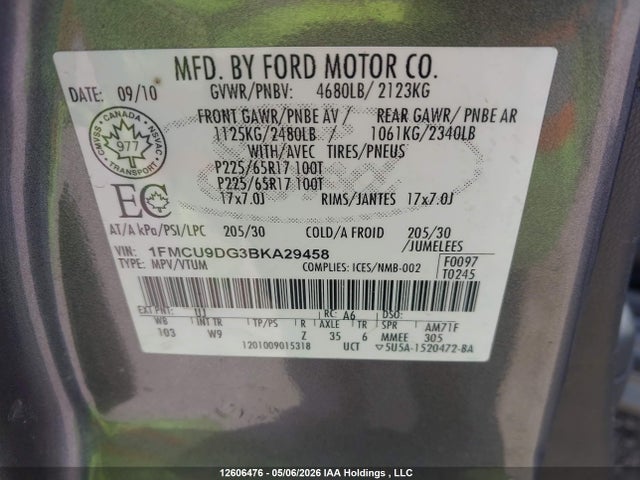 Aukcja sprzedaży 2011 Ford Escape Xlt Automatic, vin: 1FMCU9DG3BKA29458, numer aukcji: 12606476