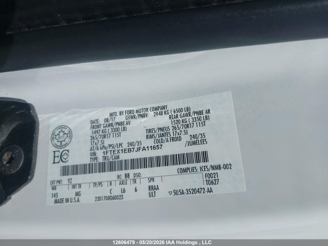Продаж на аукціоні авто 2018 Ford F150 Super Cab, vin: 1FTEX1EB7JFA11657, номер лоту: 12606479
