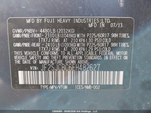 2014 Subaru Forester 2.5i/2.5i Convenience Package მანქანა იყიდება აუქციონზე, vin: JF2SJCBC6EH482627, აუქციონის ნომერი: 12606484