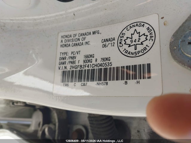 Продажа на аукционе авто 2012 Honda Civic Lx, vin: 2HGFB2F41CH040535, номер лота: 12606489