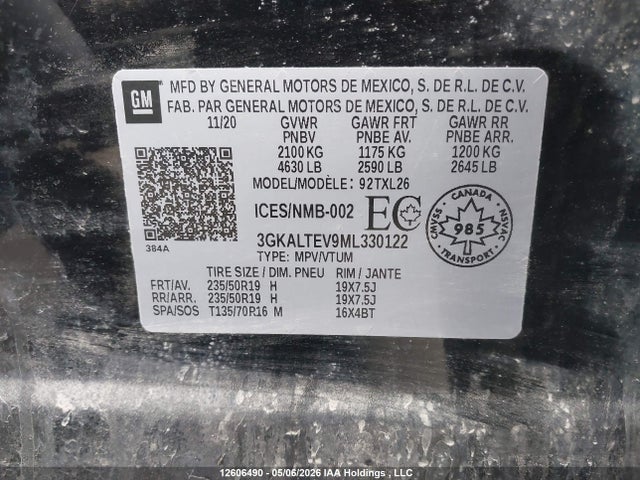 12606490 :رقم المزاد ، 3GKALTEV9ML330122 vin ، 2021 Gmc Terrain Sle مزاد بيع