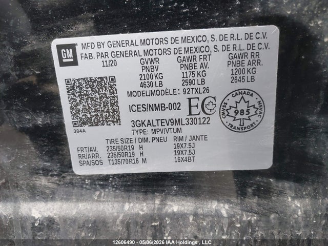 12606490 :رقم المزاد ، 3GKALTEV9ML330122 vin ، 2021 Gmc Terrain Sle مزاد بيع