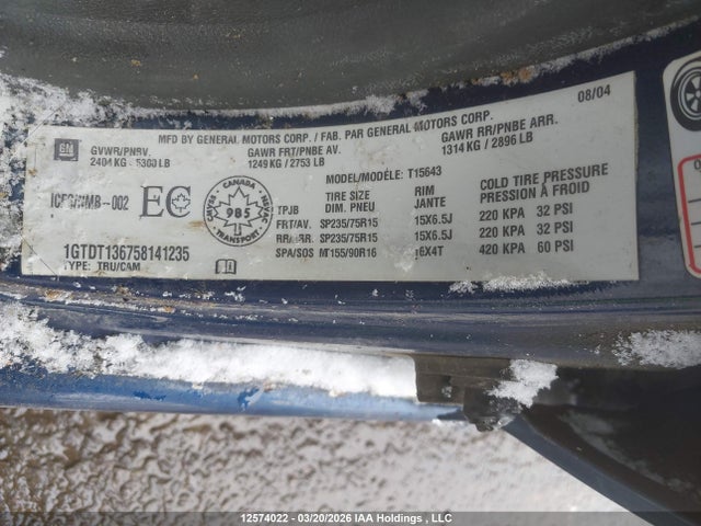 12574022 :رقم المزاد ، 1GTDT136758141235 vin ، 2005 Gmc Canyon Sle مزاد بيع
