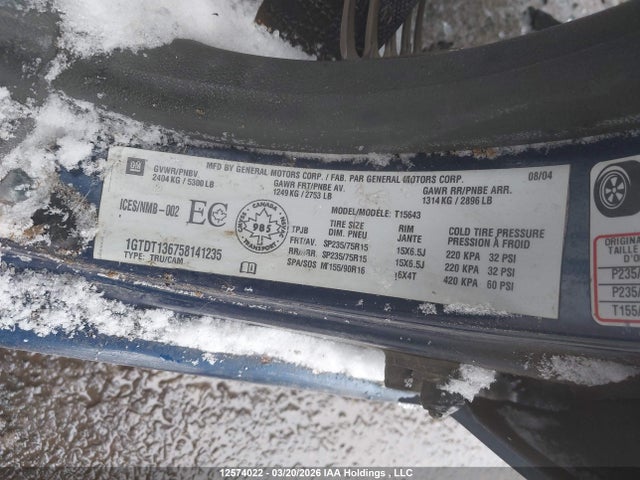 12574022 :رقم المزاد ، 1GTDT136758141235 vin ، 2005 Gmc Canyon Sle مزاد بيع