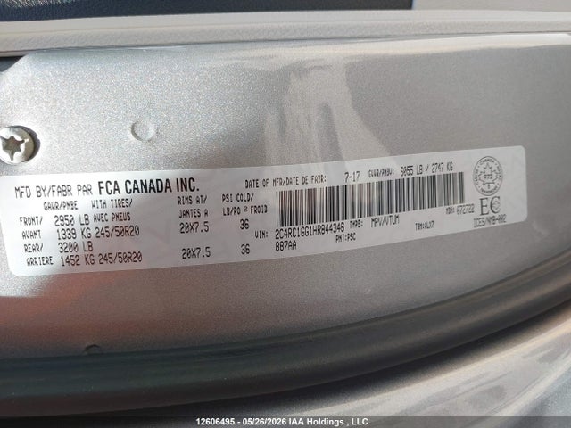 12606495 :رقم المزاد ، 2C4RC1GG1HR844346 vin ، 2017 Chrysler Pacifica مزاد بيع