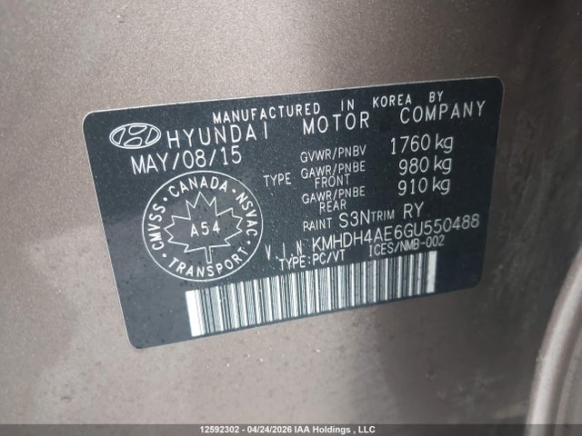 2016 Hyundai Elantra Sport Appearance მანქანა იყიდება აუქციონზე, vin: KMHDH4AE6GU550488, აუქციონის ნომერი: 12592302