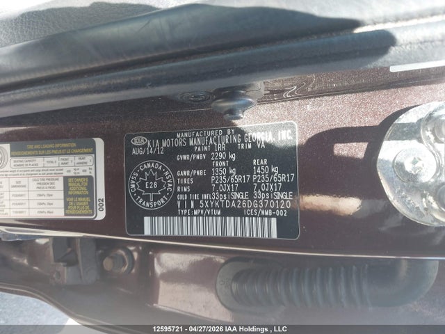 Aukcja sprzedaży 2013 Kia Sorento Lx V6, vin: 5XYKTDA26DG370120, numer aukcji: 12595721