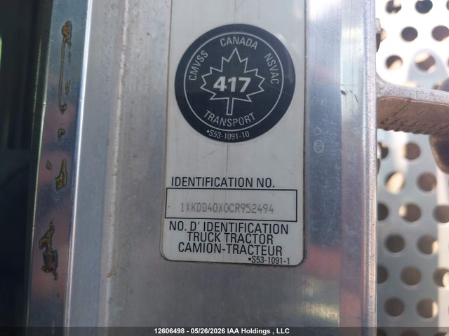 2012 Kenworth Construction T800 მანქანა იყიდება აუქციონზე, vin: 1XKDD40X0CR952494, აუქციონის ნომერი: 12606498