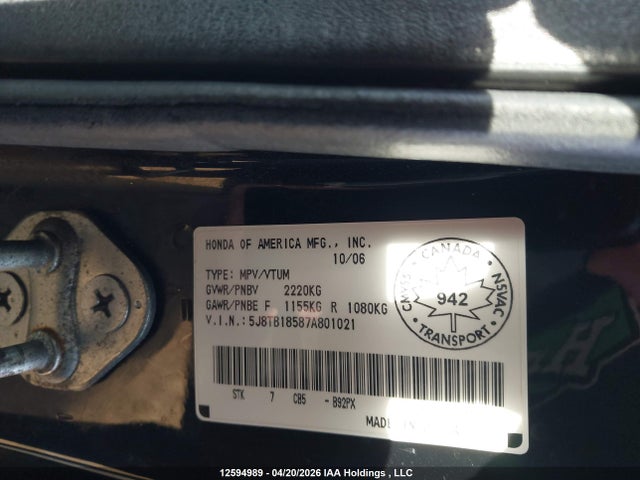 Продажа на аукционе авто 2007 Acura Rdx, vin: 5J8TB18587A801021, номер лота: 12594989