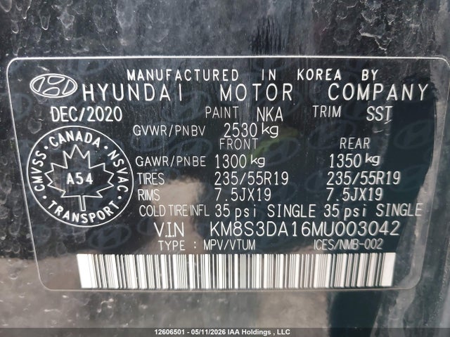 Продаж на аукціоні авто 2021 Hyundai Santa Fe Preferred Hybrid Awd With Trend Package, vin: KM8S3DA16MU003042, номер лоту: 12606501