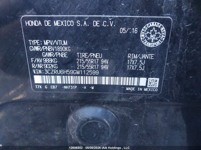 3CZRU6H59GM112599 Honda HR-V EX