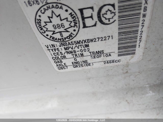 Продаж на аукціоні авто 2011 Nissan Rogue S, vin: JN8AS5MVXBW272271, номер лоту: 12532928