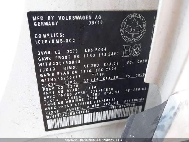 WVGLV7AX5HW504647 Volkswagen Tiguan