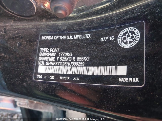 SHHFK7G25HU300259 Honda Civic Lx