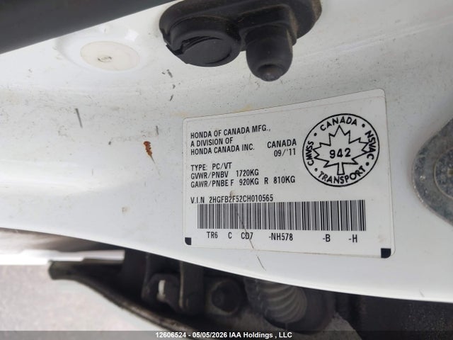 2012 Honda Civic Ex მანქანა იყიდება აუქციონზე, vin: 2HGFB2F52CH010565, აუქციონის ნომერი: 12606524