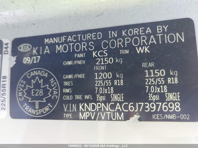 KNDPNCAC6J7397698 KIA Sportage