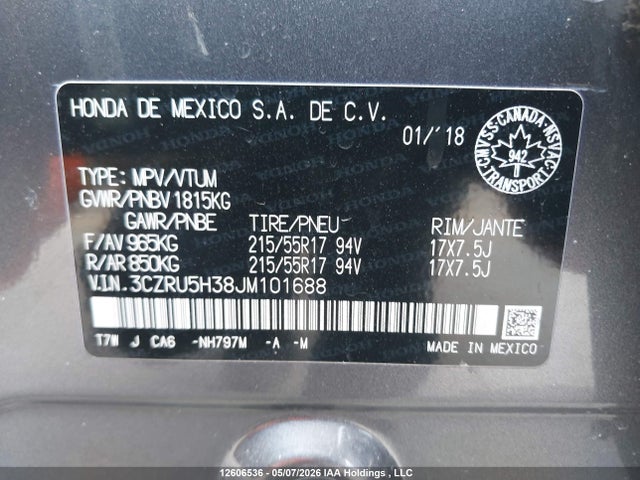 3CZRU5H38JM101688 Honda HR-V LX