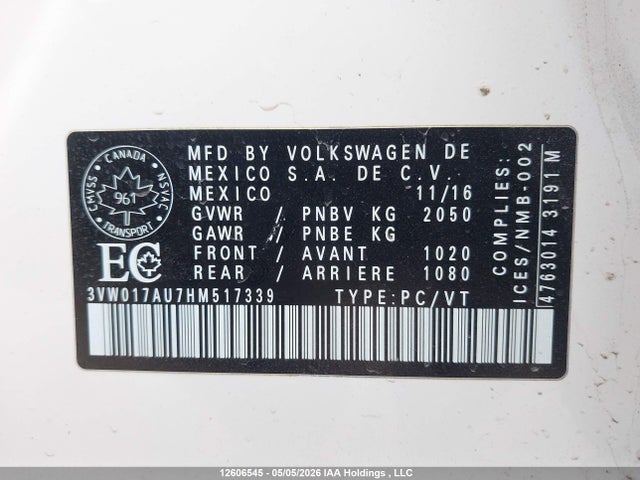 3VW017AU7HM517339 Volkswagen Golf Sportwagen 1.8 Tsi Comfortline/1.8 Tsi Highline/1.8 Tsi Trendline