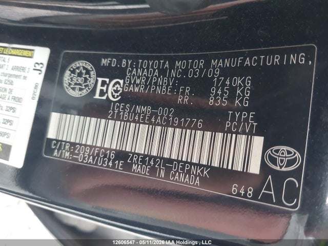 12606547 :رقم المزاد ، 2T1BU4EE4AC191776 vin ، 2010 Toyota Corolla Le مزاد بيع