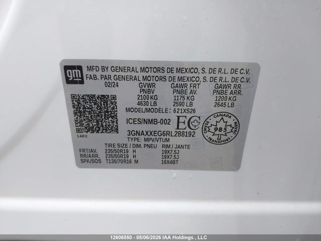 Продаж на аукціоні авто 2024 Chevrolet Equinox Premier, vin: 3GNAXXEG6RL288192, номер лоту: 12606550
