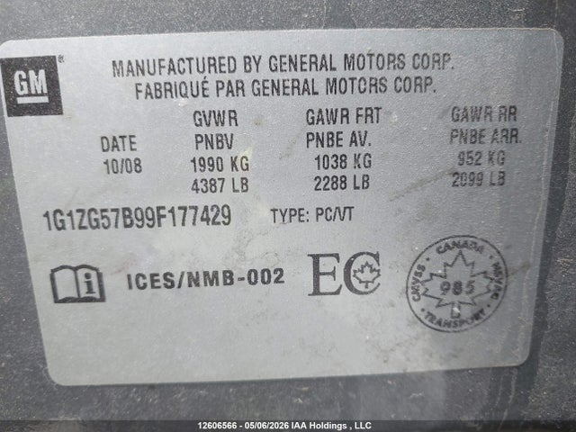 Aukcja sprzedaży 2009 Chevrolet Malibu Ls, vin: 1G1ZG57B99F177429, numer aukcji: 12606566